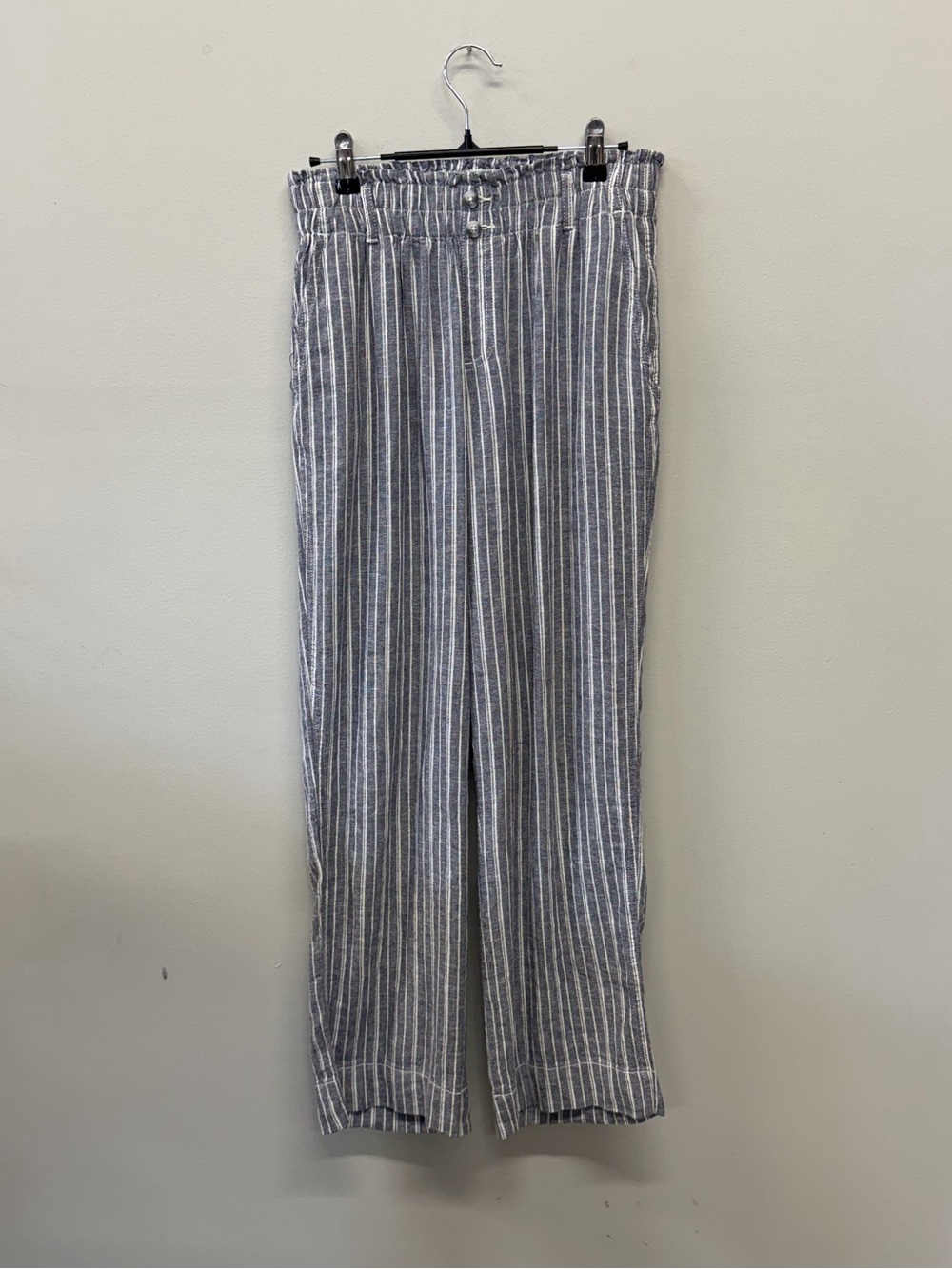 Briggs New York Gray & White Striped Linen-Blend Chinos